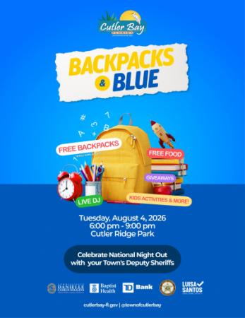 Cutler Bay Backpacks and Blue National Night Out
