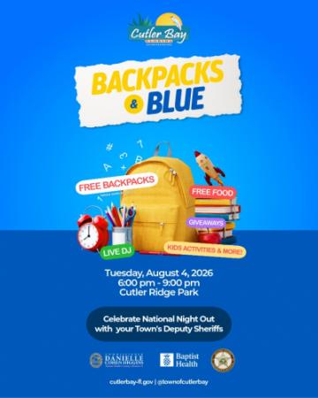Cutler Bay Backpacks and Blue National Night Out