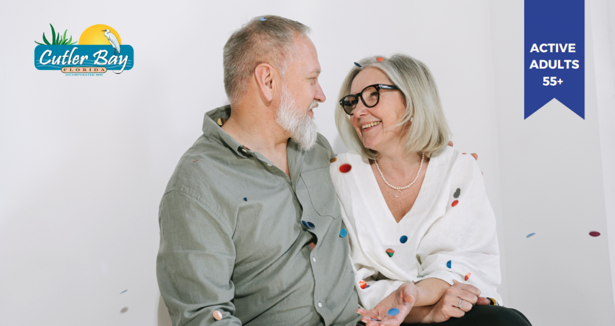 Photo of a senior man and woman hugging