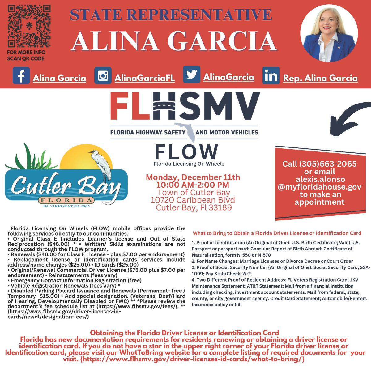Florida Licensing on Wheels (FLOW) - State Representative Alina Garcia