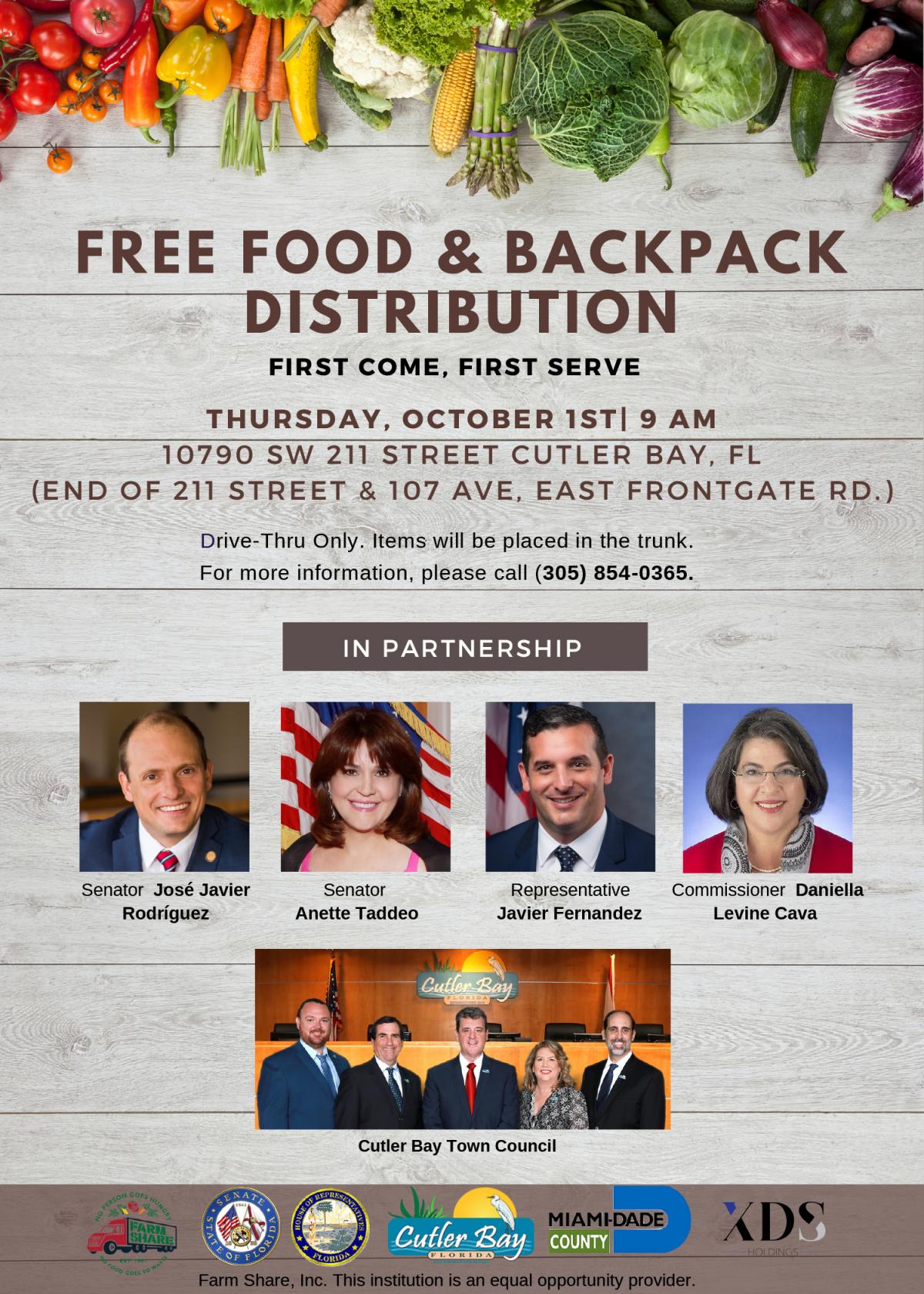 Free Food and Backpack Distribution Flyer