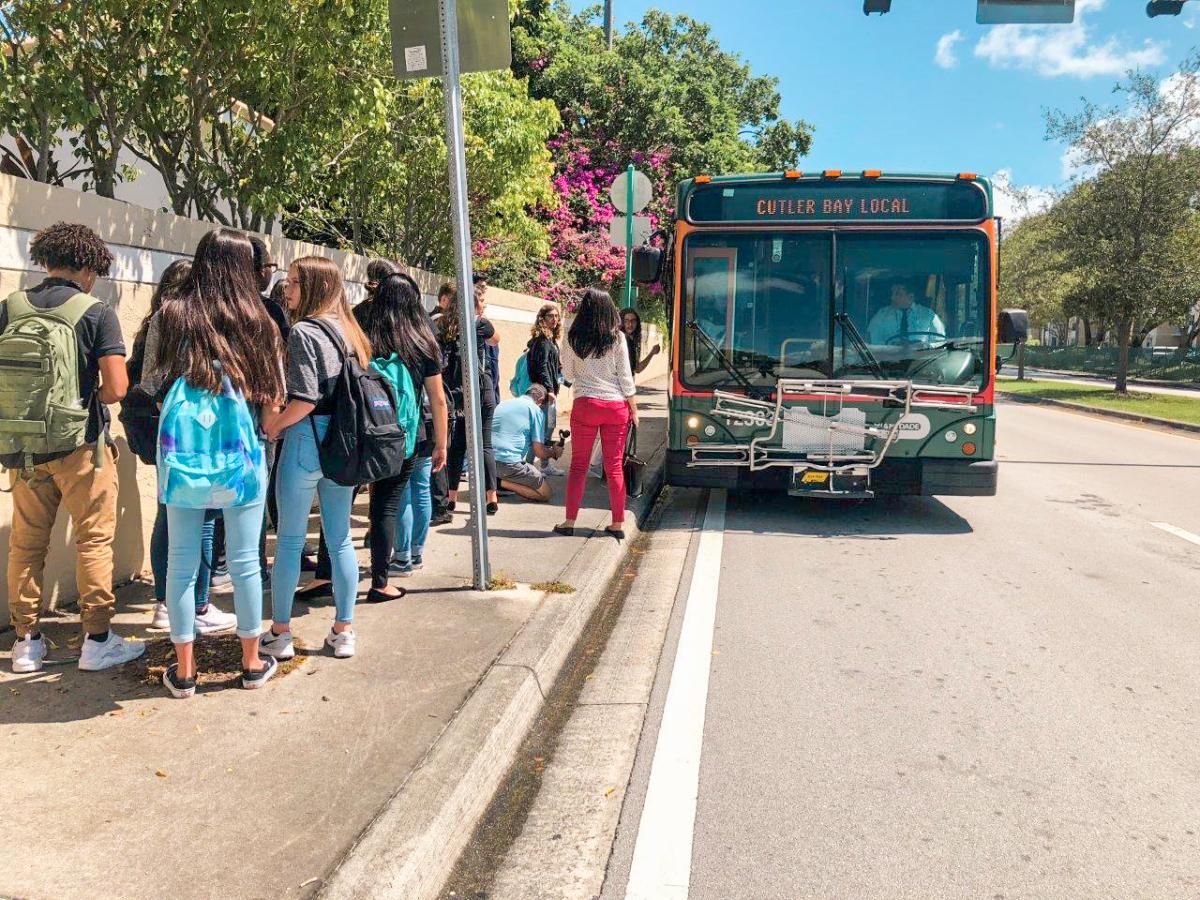 Photo of students boarding Town Circulator Bus