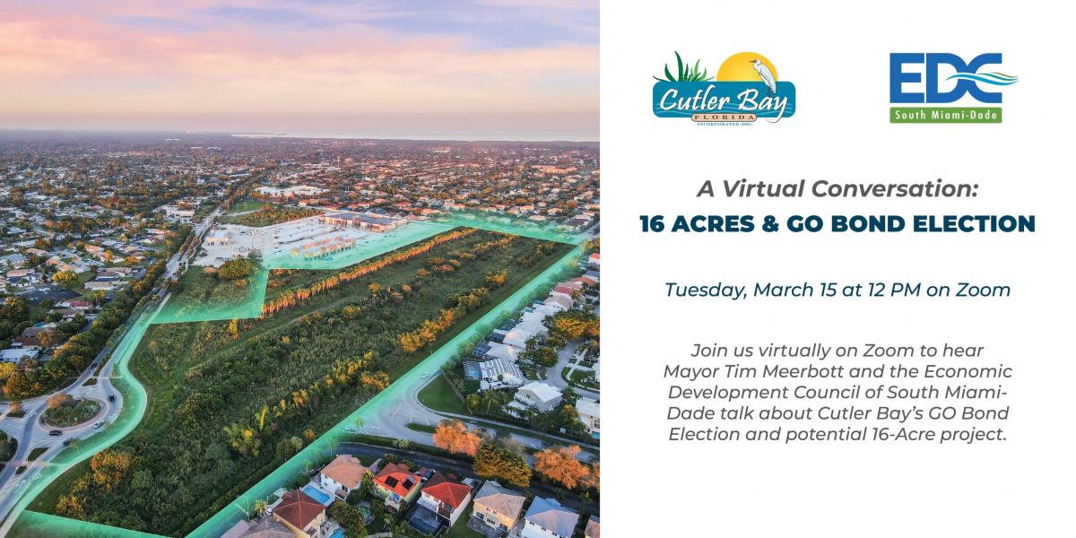 Conversation on the 16 Acres and GO Bond election flyer