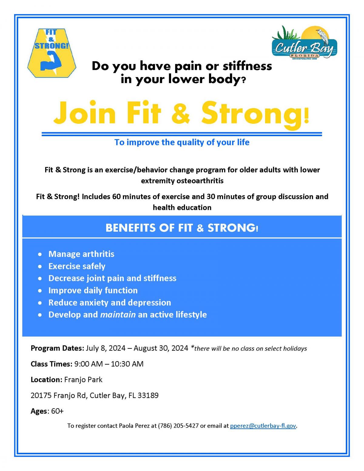 Active Adults Fit & Strong 8-week exercise program held three (3) times a week. 