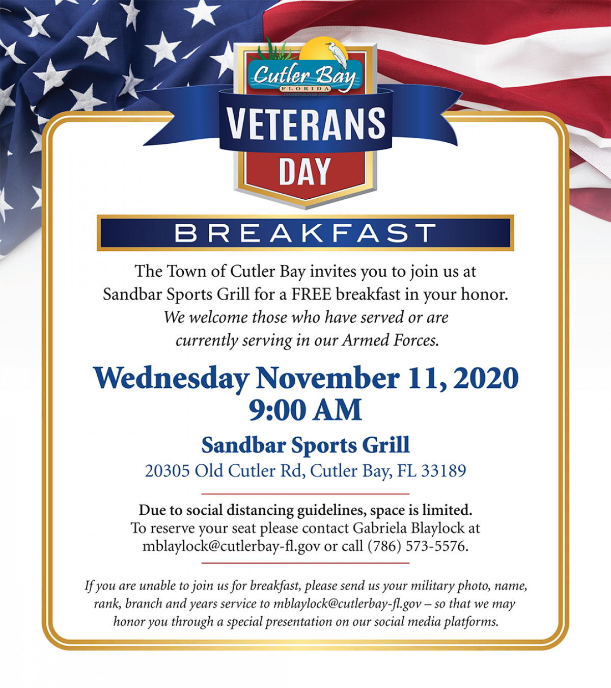 Veterans Day Breakfast Town of Cutler Bay Florida